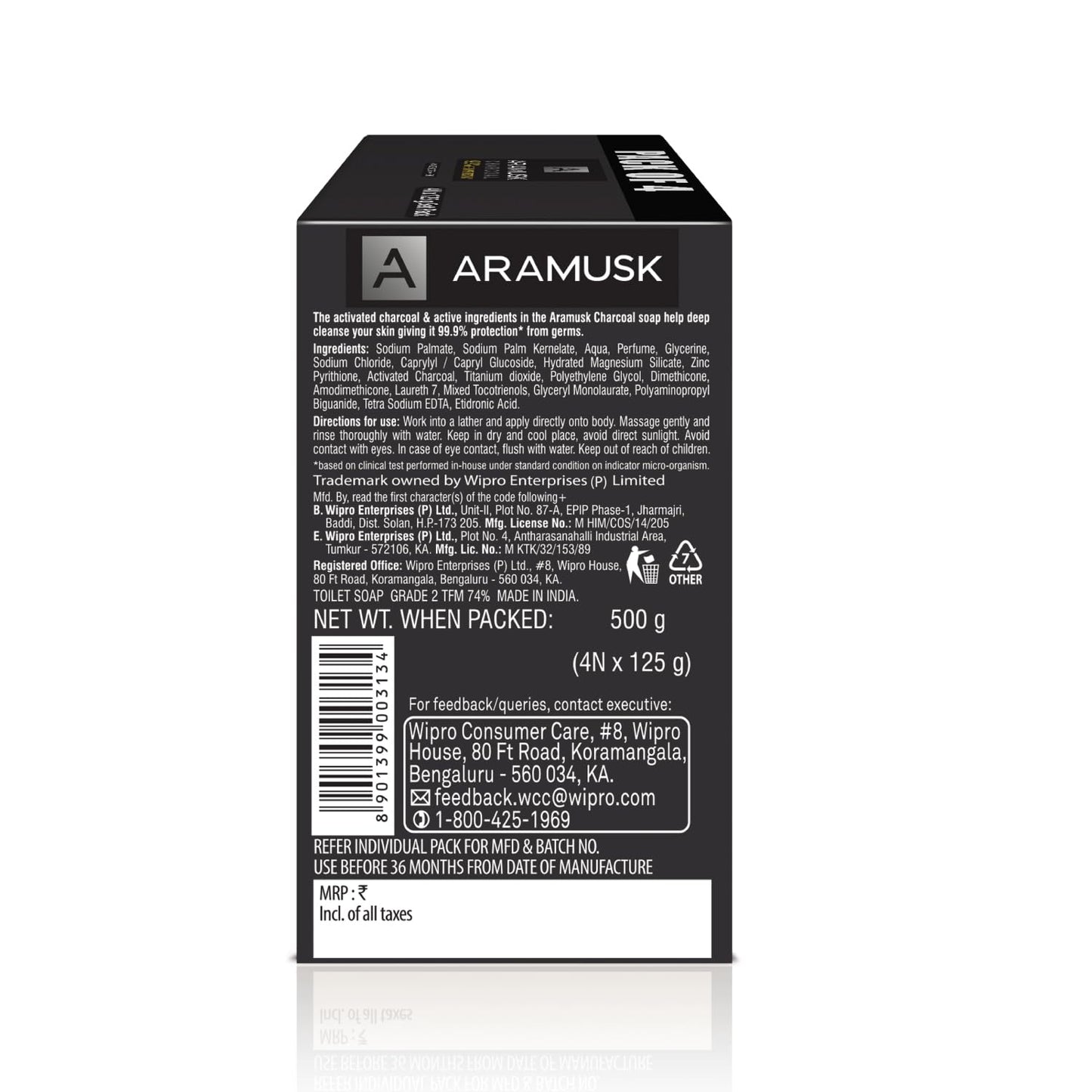 Aramusk Charcoal Men Bath Soap Value Pack Of 4 Set 500gm