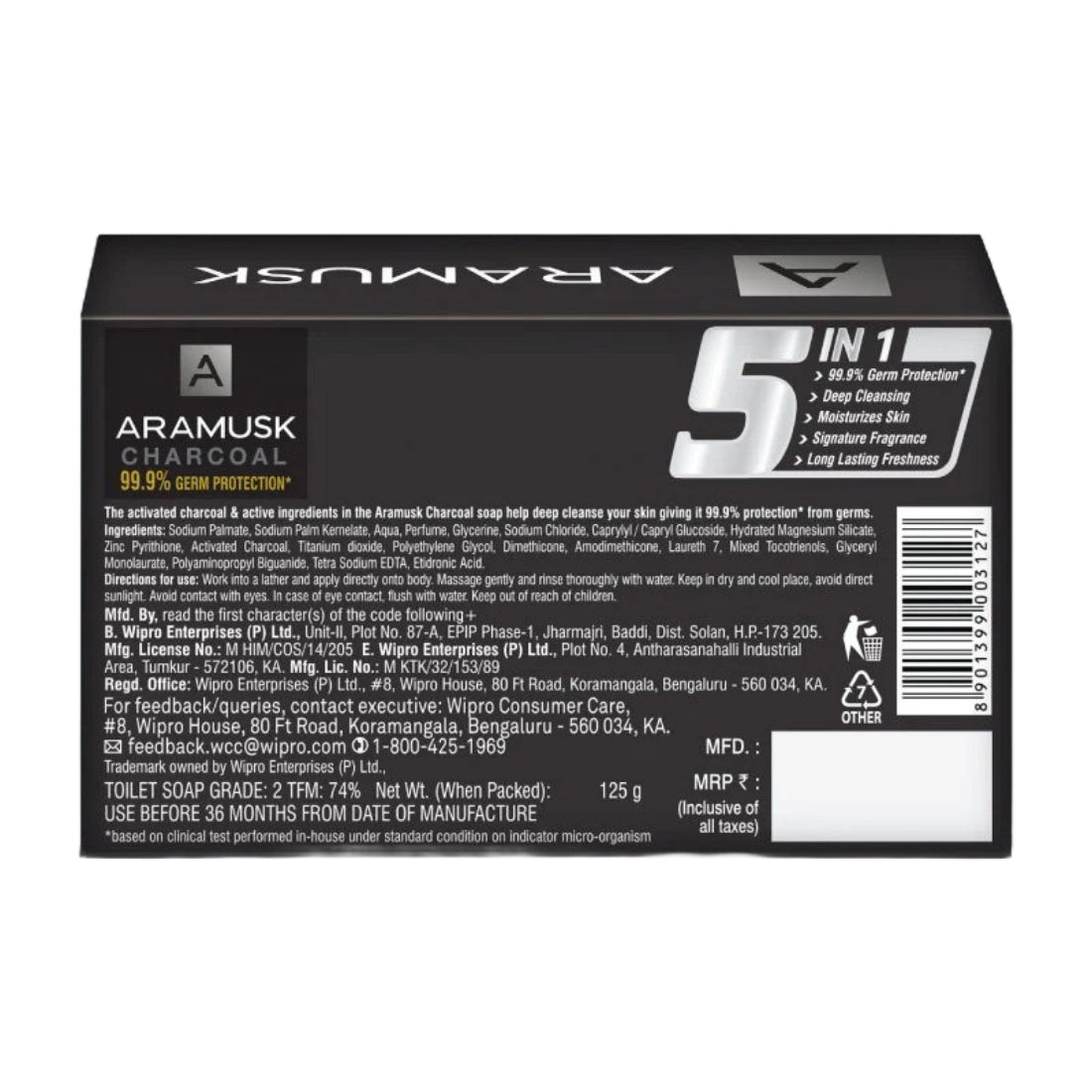 Aramusk Charcoal Soap For Men 125gm Pack Of 3