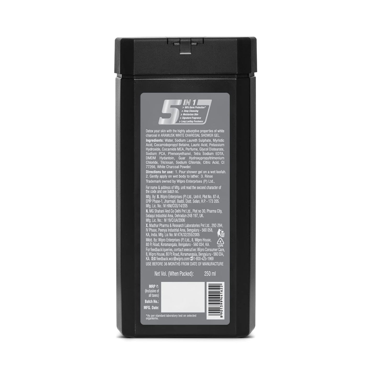 Aramusk White Charcoal Shower Gel Made For Men With Pumice Stone 250ml