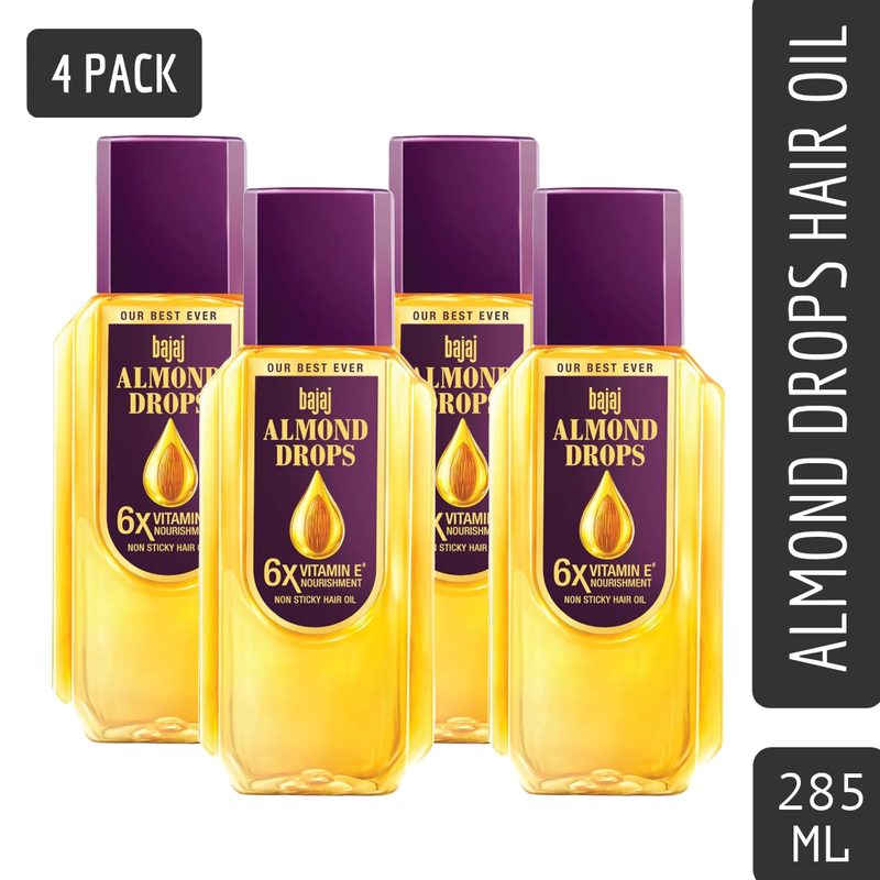 Bajaj Almond Drops With 6X Vitamin E Non Sticky Hair Oil 285ml Pack Of 4