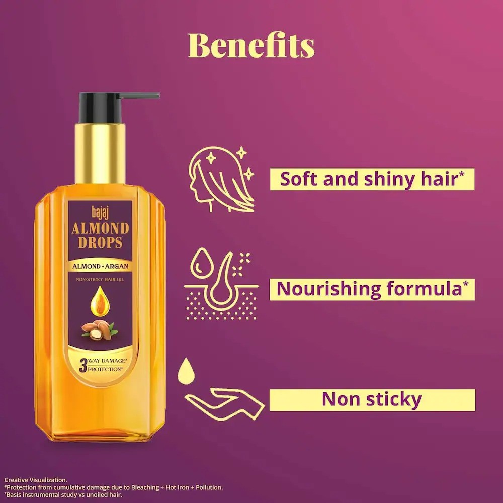 Bajaj Almond Drops With Almond And Argan Hair Oil 200ml Pack Of 2