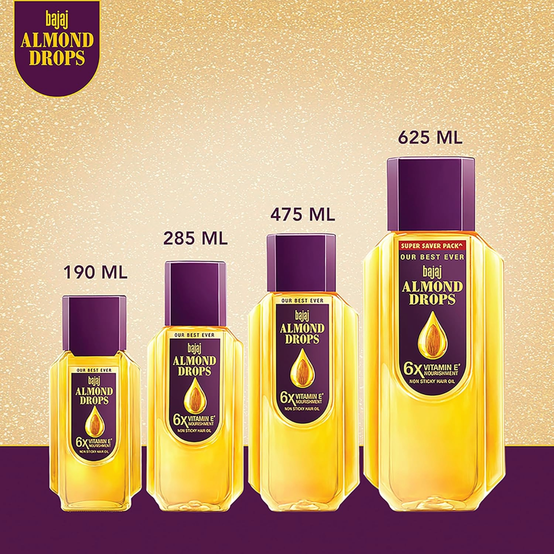 Bajaj Non Sticky Almond Drops With Vitamin E Hair Oil 190ml Pack Of 4