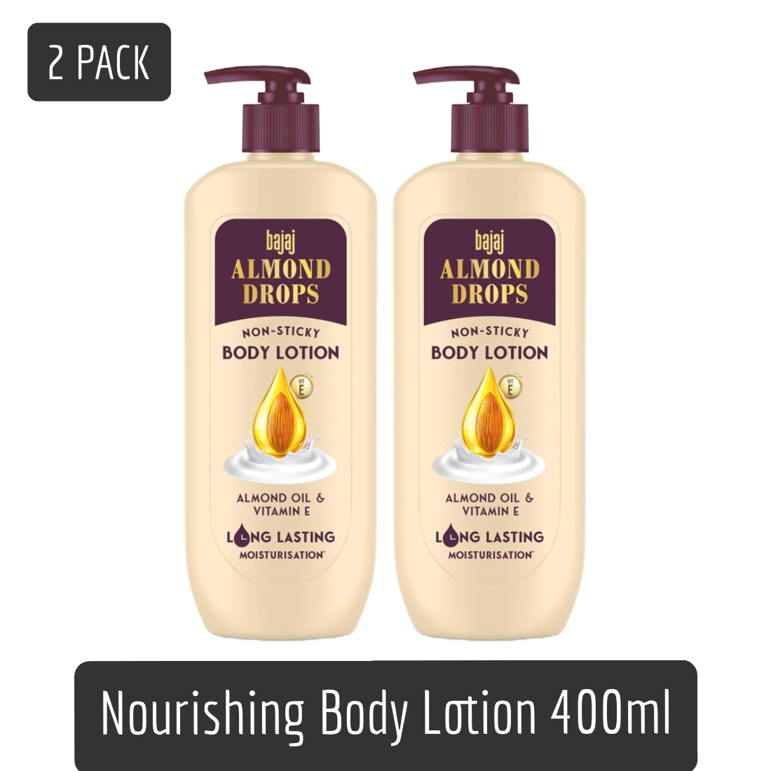 Bajaj Nourishing Body Lotion With Almond Oil And Vitamin E 400ml Pack Of 2