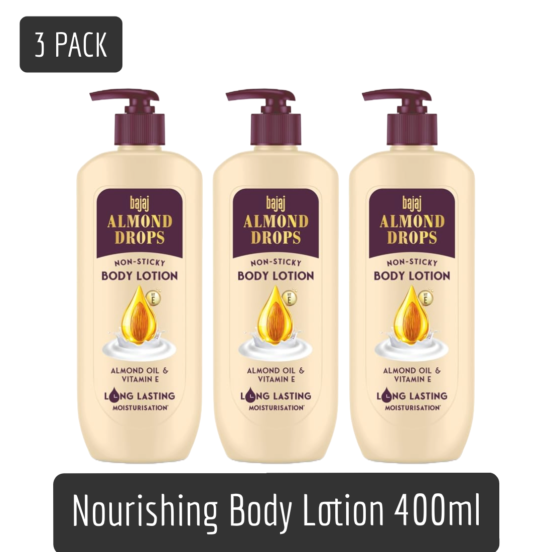 Bajaj Nourishing Body Lotion With Almond Oil And Vitamin E 400ml Pack Of 3