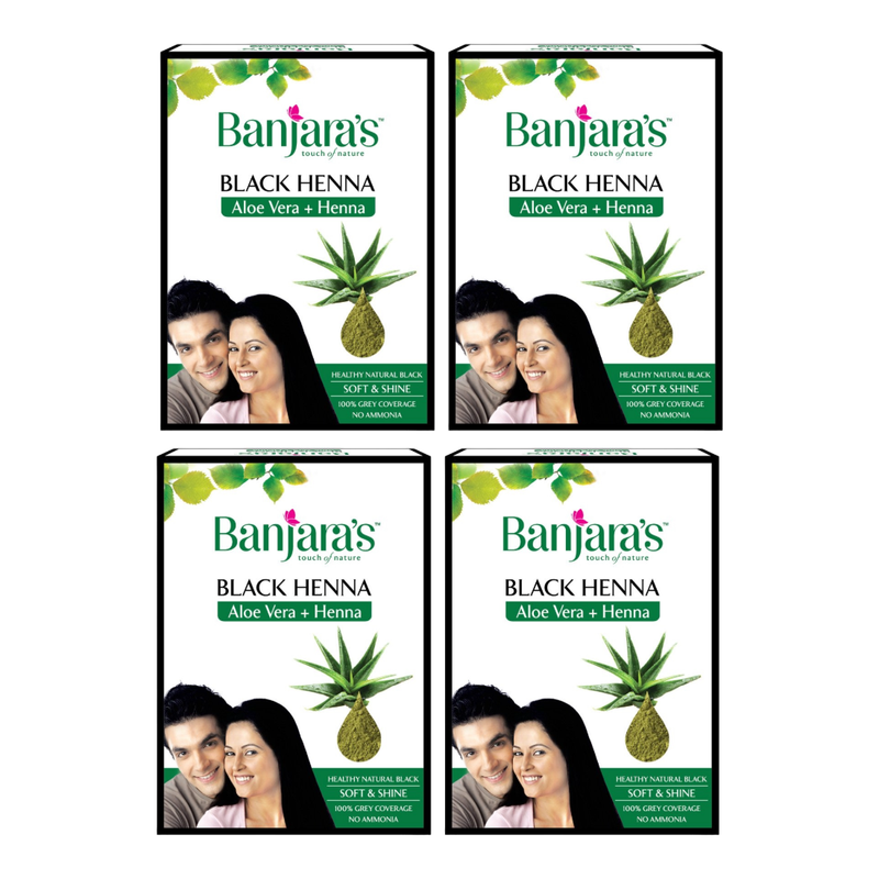 Banjaras Black Henna Aloe Vera + Henna 50gm Pack Of 4