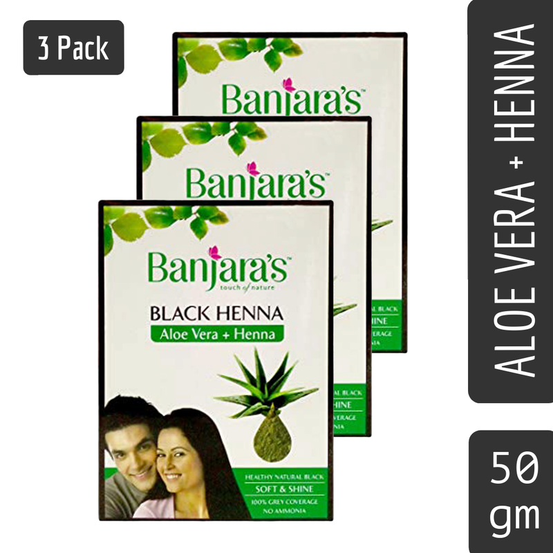 Banjaras Touch Of Nature Black Henna Aloe Vera And Henna -50gm Pack Of 3