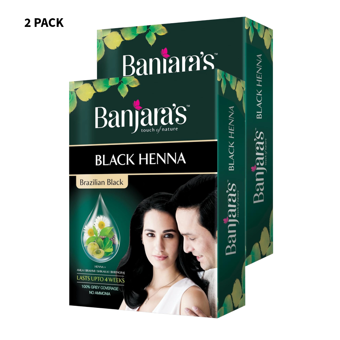 Banjaras Touch Of Nature Black Henna Brazilian Black Hair Color 54gm Pack Of 2