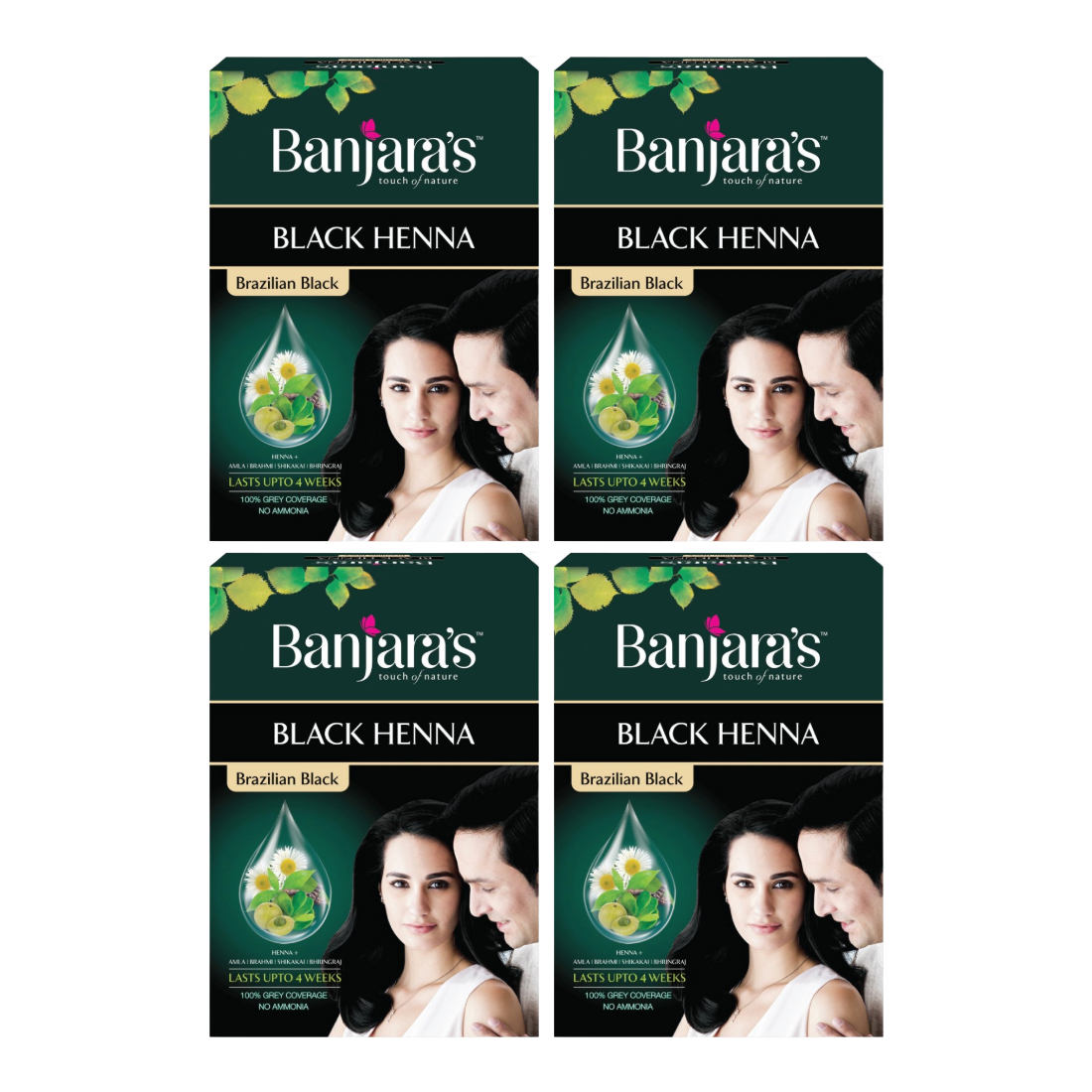 Banjaras Black Henna Brazilian Black Hair Color 54gm Pack Of 4