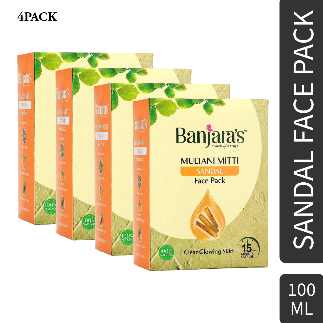 Banjaras Touch Of Nature Sandal Multani Mitti Face Pack 100gm Pack Of 4