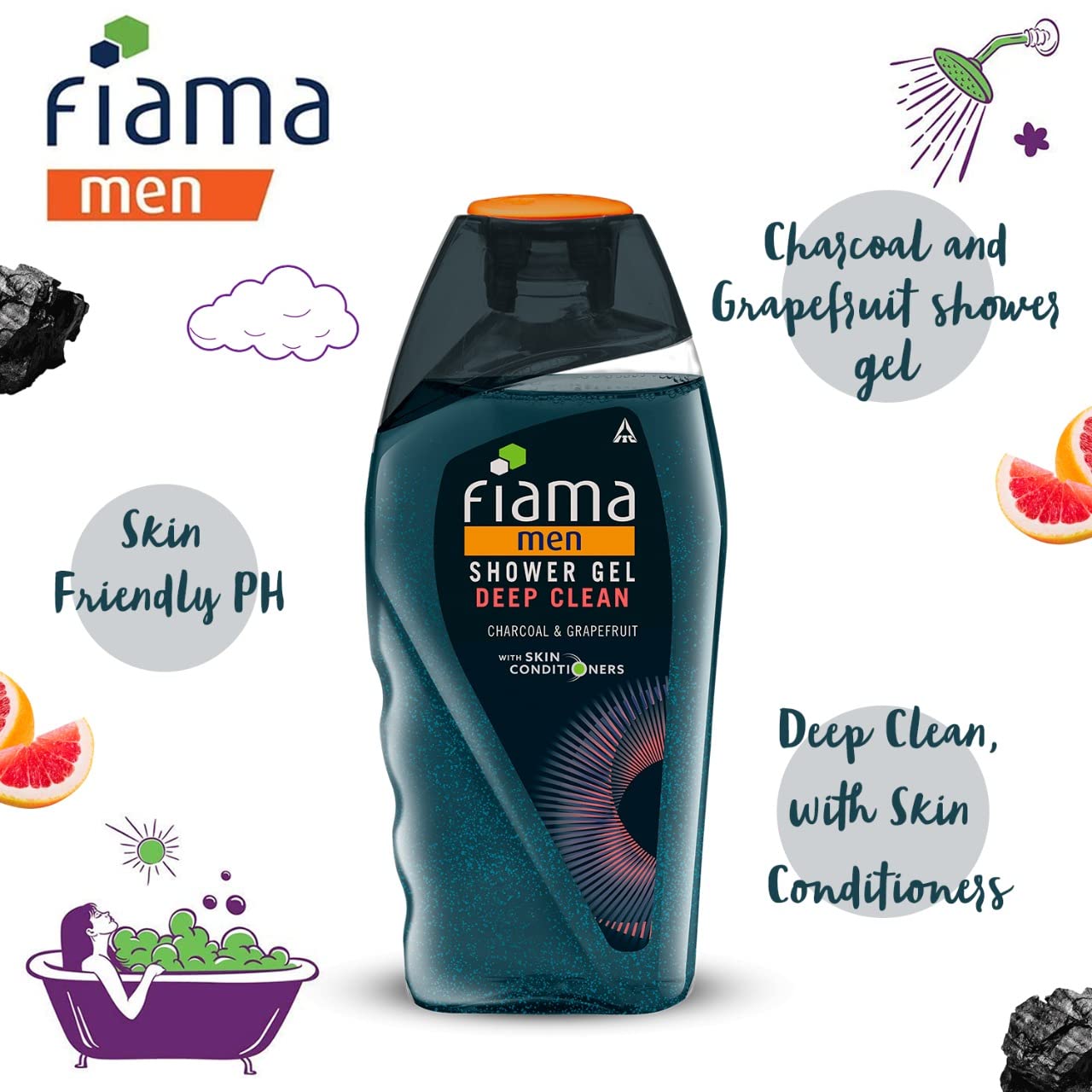 Fiama Men Shower Gel Deep Clean Charcoal & Grapefruit 250ml