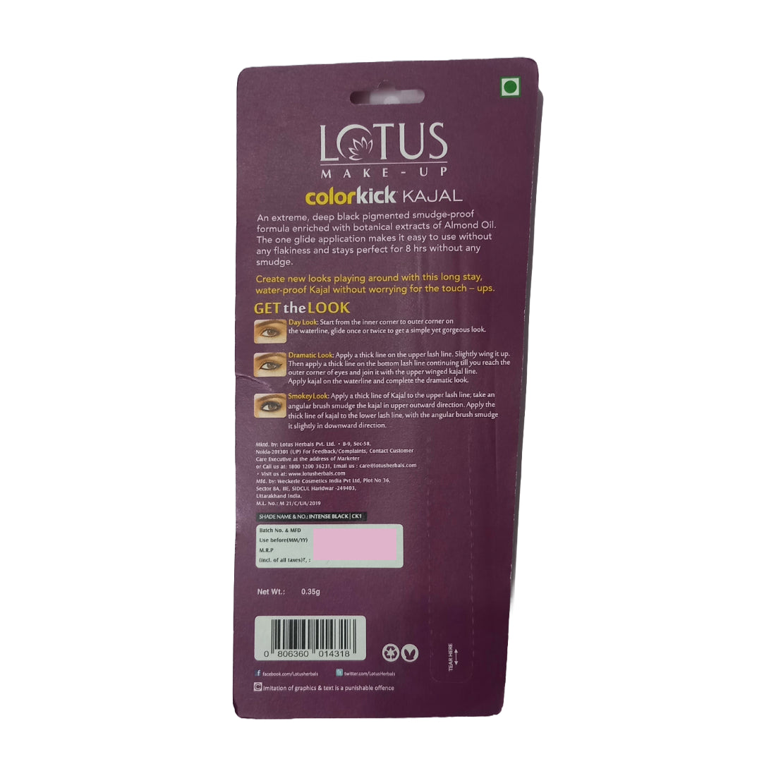 Lotus Makeup Color Kick Intense Color Kajal 0.35gm