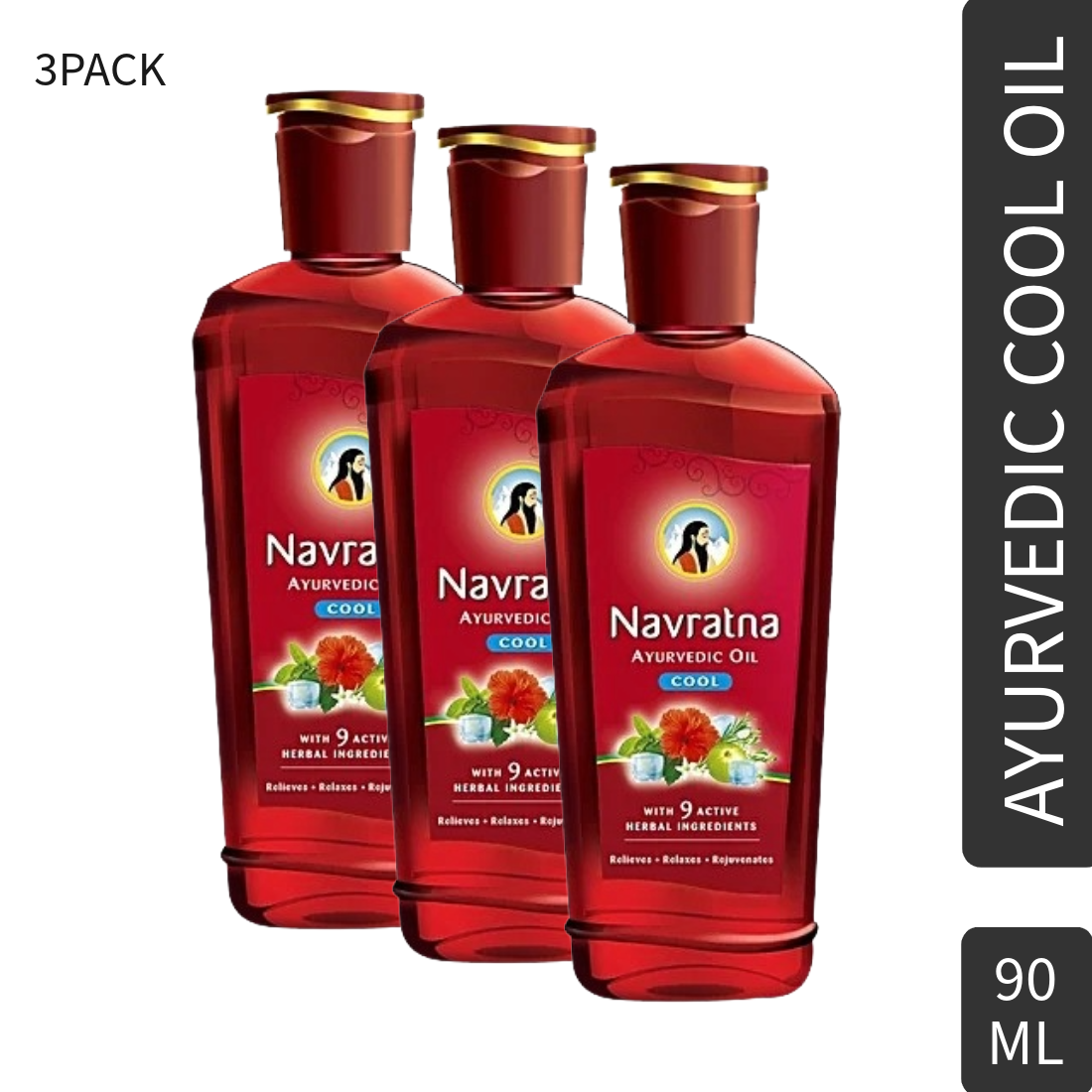 Navratna 9 Active Herbal Ayurvedic Cool Hair Oil 90ml Pack Of 3