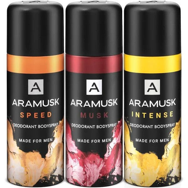 Aramusk Deodorant Body Spray for Men - Pack of 3 (150mlx3) Musk+Intense+Speed