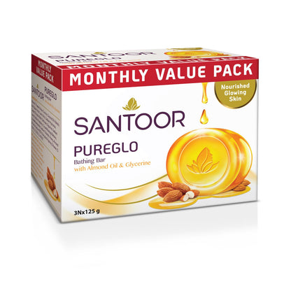 Santoor Pureglo Bathing Bar 125gm Pack Of 3 Monthly Value Pack 375gm