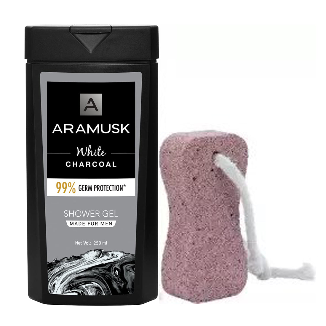 Aramusk White Charcoal Shower Gel Made For Men With Pumice Stone 250ml