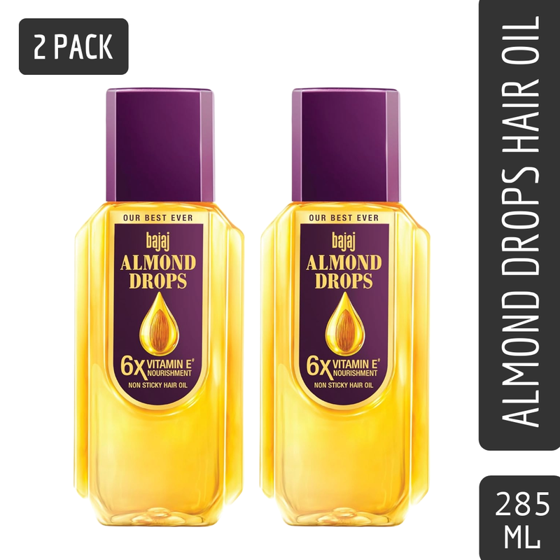 Bajaj Almond Drops With 6X Vitamin E Non Sticky Hair Oil 285ml Pack Of 2