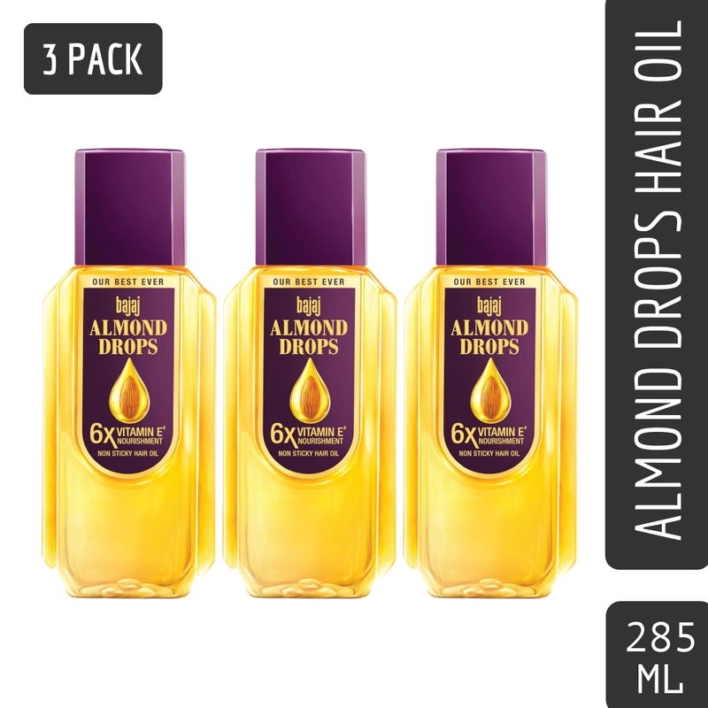 Bajaj Almond Drops With 6X Vitamin E Non Sticky Hair Oil 285ml Pack Of 3