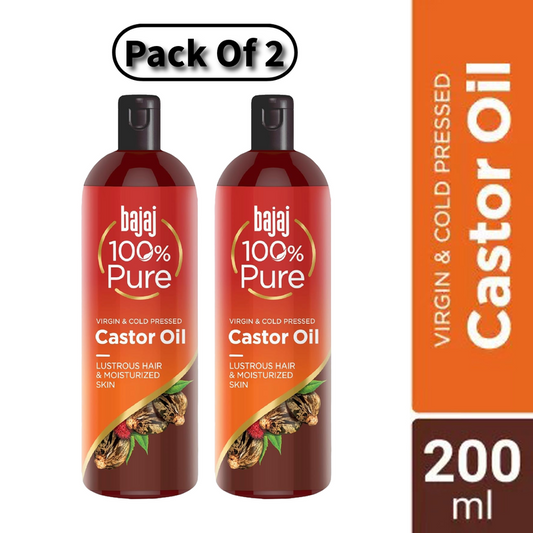 Bajaj 100% Pure Castor Oil Lustrous Hair & Moisturized Skin 200ml Pack Of 2