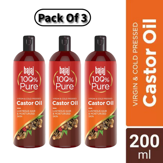 Bajaj 100% Pure Castor Oil Lustrous Hair & Moisturized Skin 200ml Pack Of 3