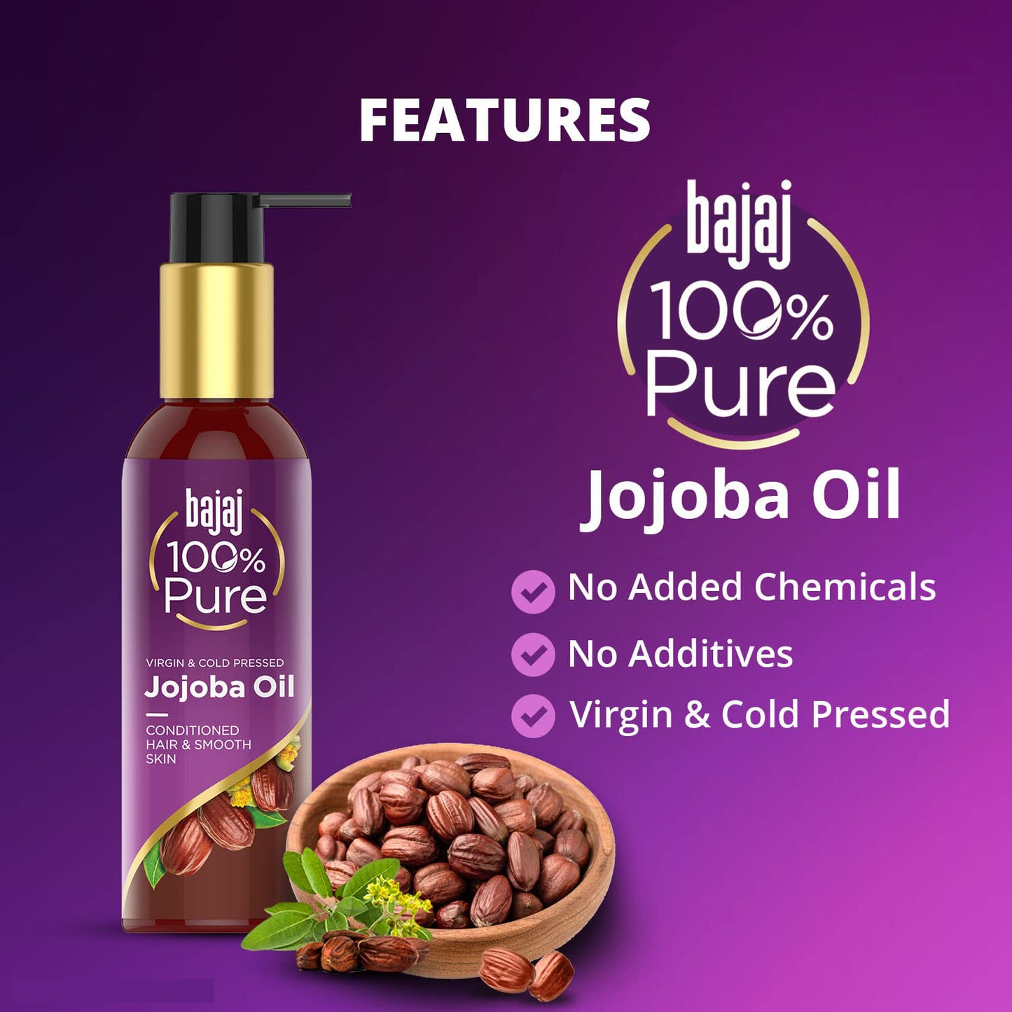 Bajaj 100% Pure Virgin & Cold Pressed Jojoba Oil 200ml
