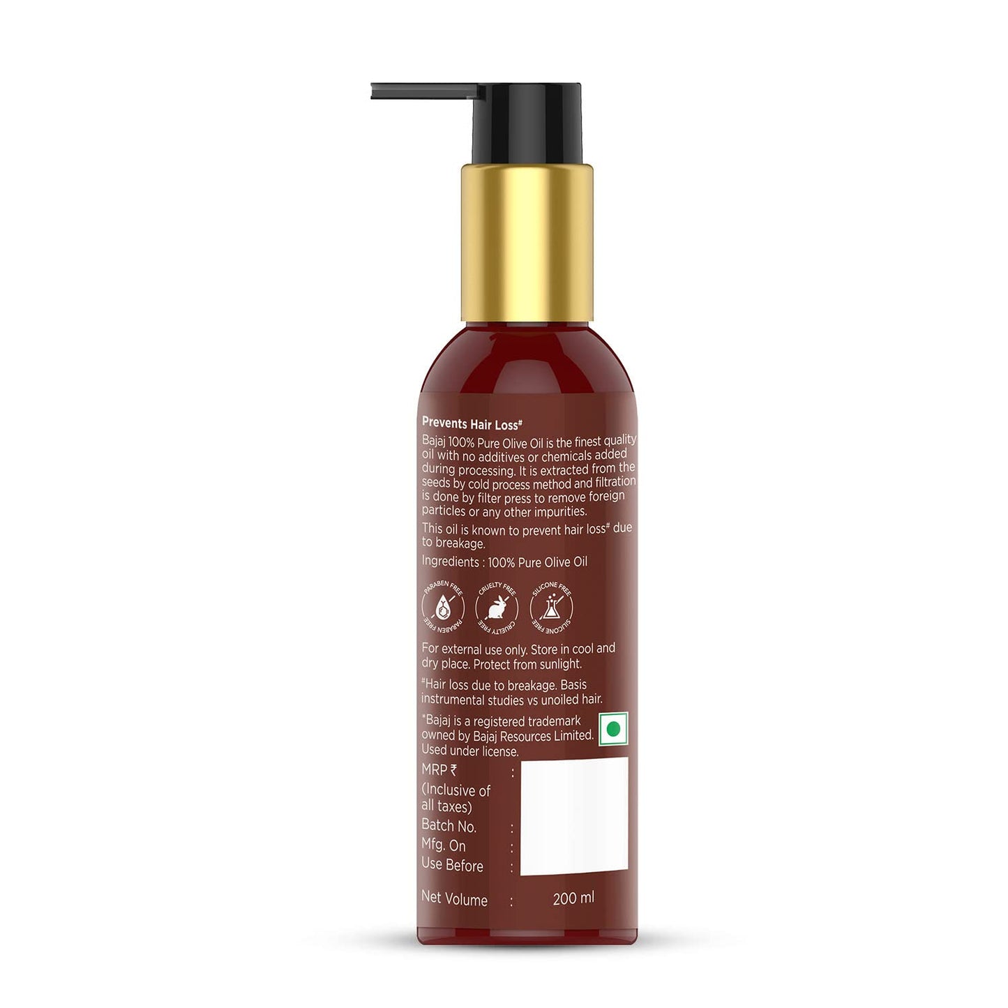 Bajaj 100% Pure Olive Oil Prevents Hair Loss 200ml