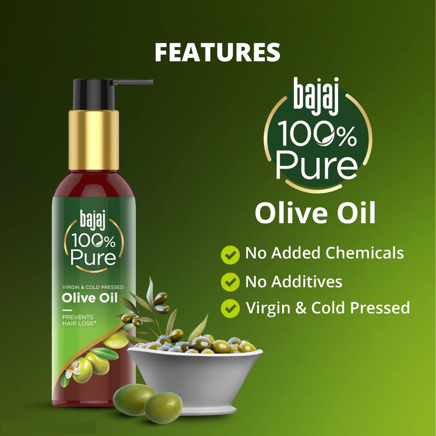 Bajaj 100% Pure Virgin & Cold Pressed Olive Oil 200ml Pack Of 2
