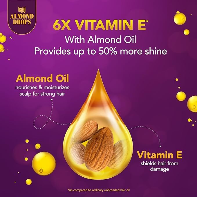 Bajaj Almond Non Sticky Hair Oil With 6X Vitamin E -95ml Pack Of 3