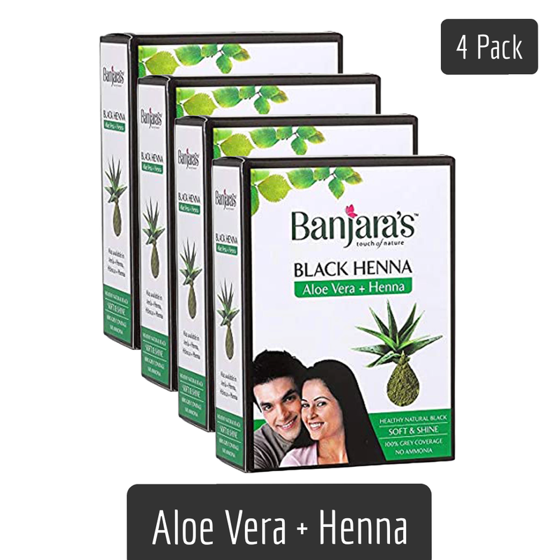 Banjaras Aloe Vera + Henna Healthy Natural Black Hair Colour 50gm Pack Of 4