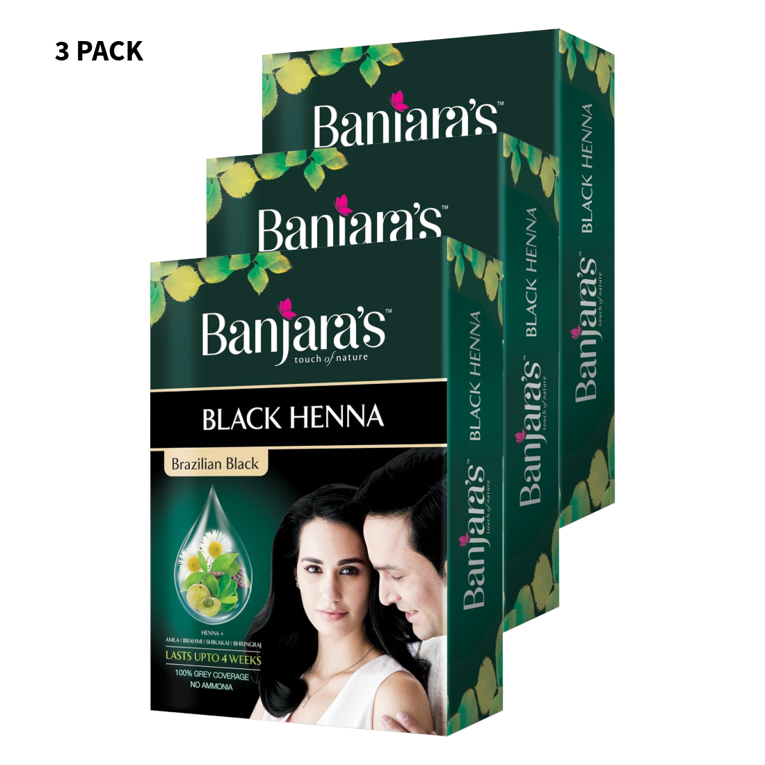 Banjaras Touch Of Nature Black Henna Brazilian Black Hair Color 54gm Pack Of 3