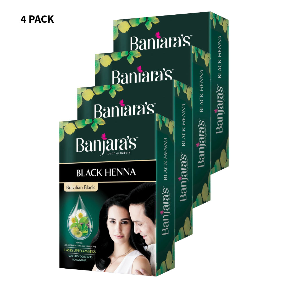 Banjaras Touch Of Nature Black Henna Brazilian Black Hair Color 54gm Pack Of 4