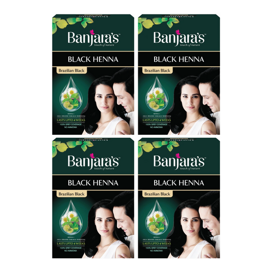 Banjaras Black Henna Brazilian Black Hair Color 54gm Pack Of 4