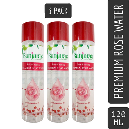 Banjaras Touch Of Nature Soft And Young Premium Rose Water -120ml Pack Of 3