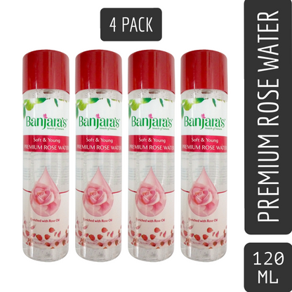 Banjaras Touch Of Nature Soft And Young Premium Rose Water -120ml Pack Of 4