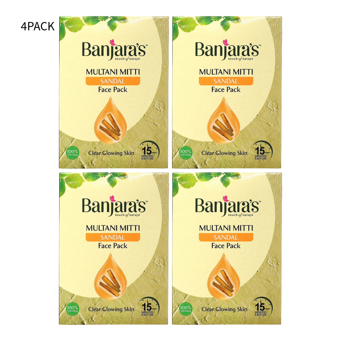 Banjaras Multani Mitti Sandal Face Pack 100gm Pack Of 4
