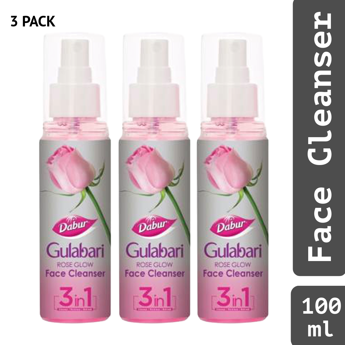 Dabur Rose Glow Gulabari Face Cleanser 3 In 1 Cleanse Moisturise Refresh 100ml Pack Of 3