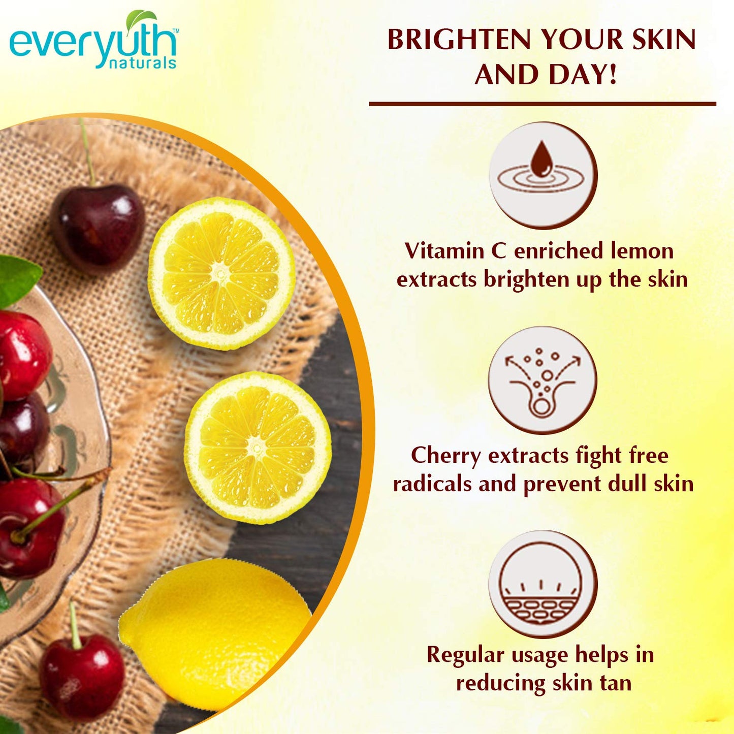 Everyuth Lemon And Cherry Face Wash Naturals Brightening -150gm Pack Of 3