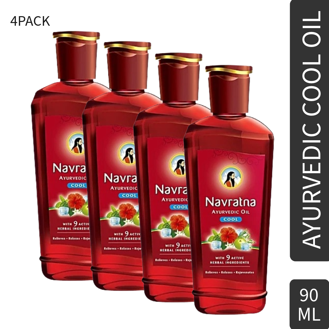 Navratna 9 Active Herbal Ayurvedic Cool Hair Oil 90ml Pack Of 4