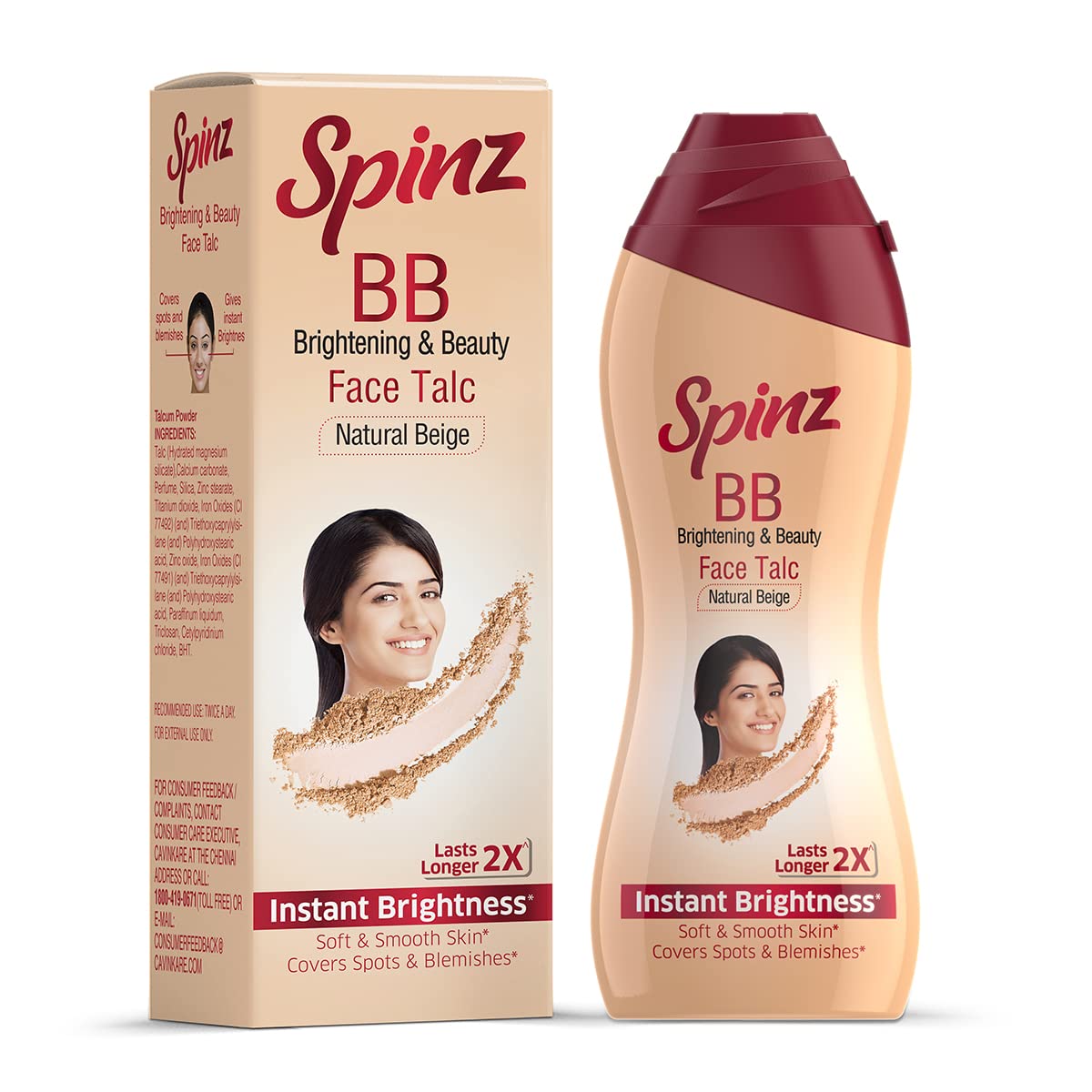 Spinz BB Brightening & Beauty Face Talc Natural Beige -35gm Pack Of 2