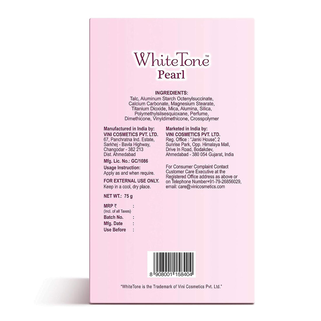 WhiteTone Pearl Face Powder With Soft And Smooth Formula 75gm