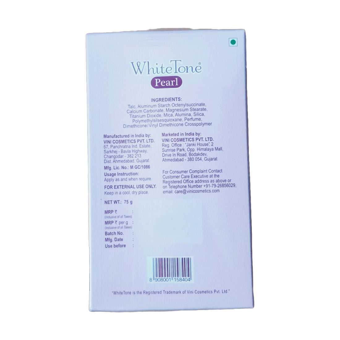 WhiteTone Face Pearl Talc -75gm